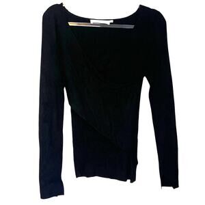 ASTR Black Ribbed Wrap Long Sleeve Top, M